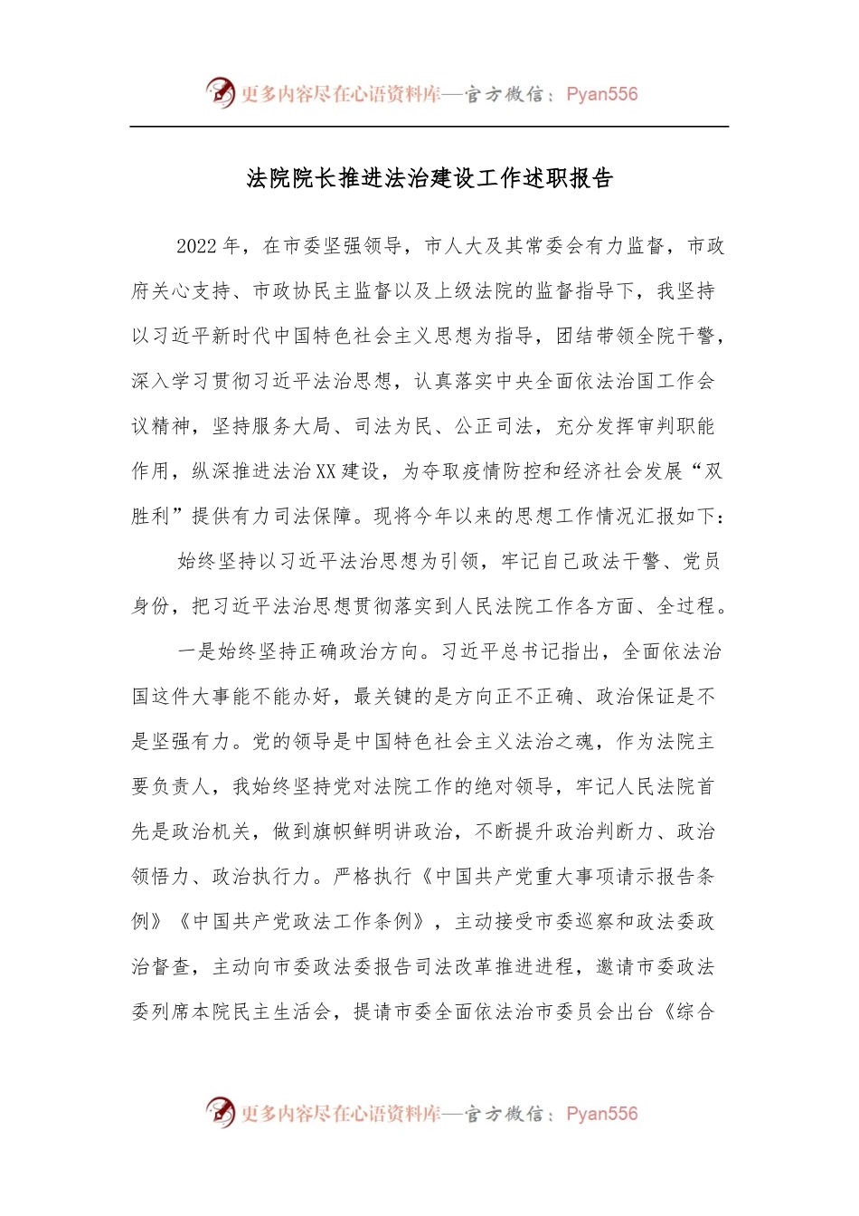 法院院长推进法治建设工作述职报告[1].docx_第1页