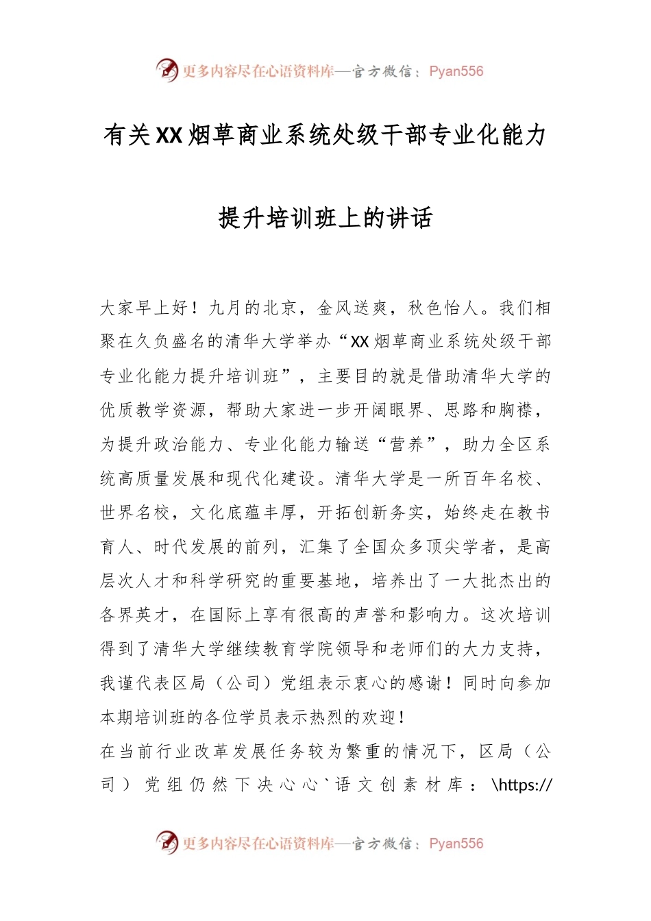 有关XX烟草商业系统处级干部专业化能力提升培训班上的讲话.docx_第1页