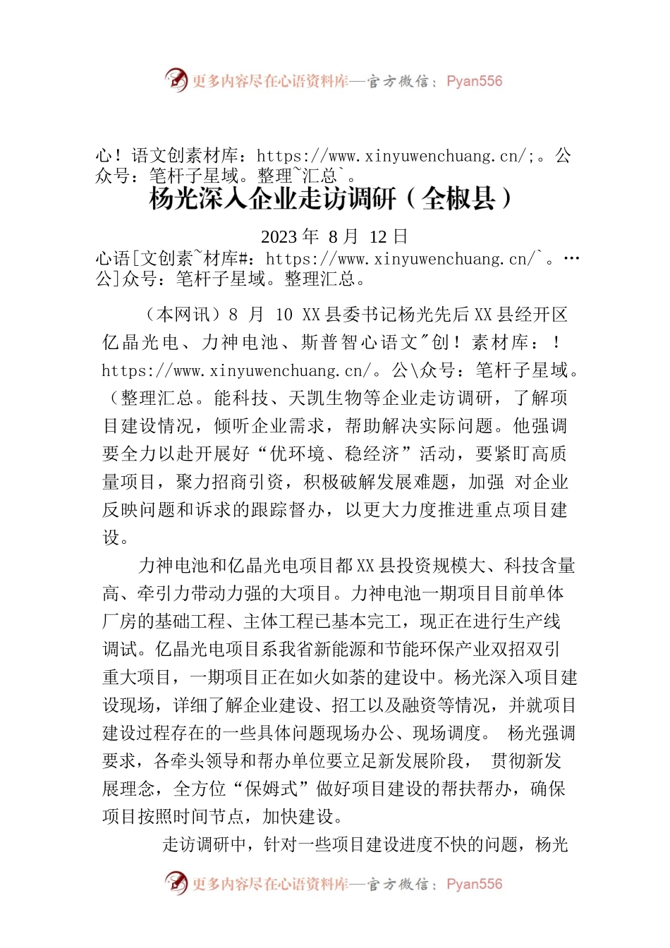 深入企业走访调研（XX县）.docx_第1页