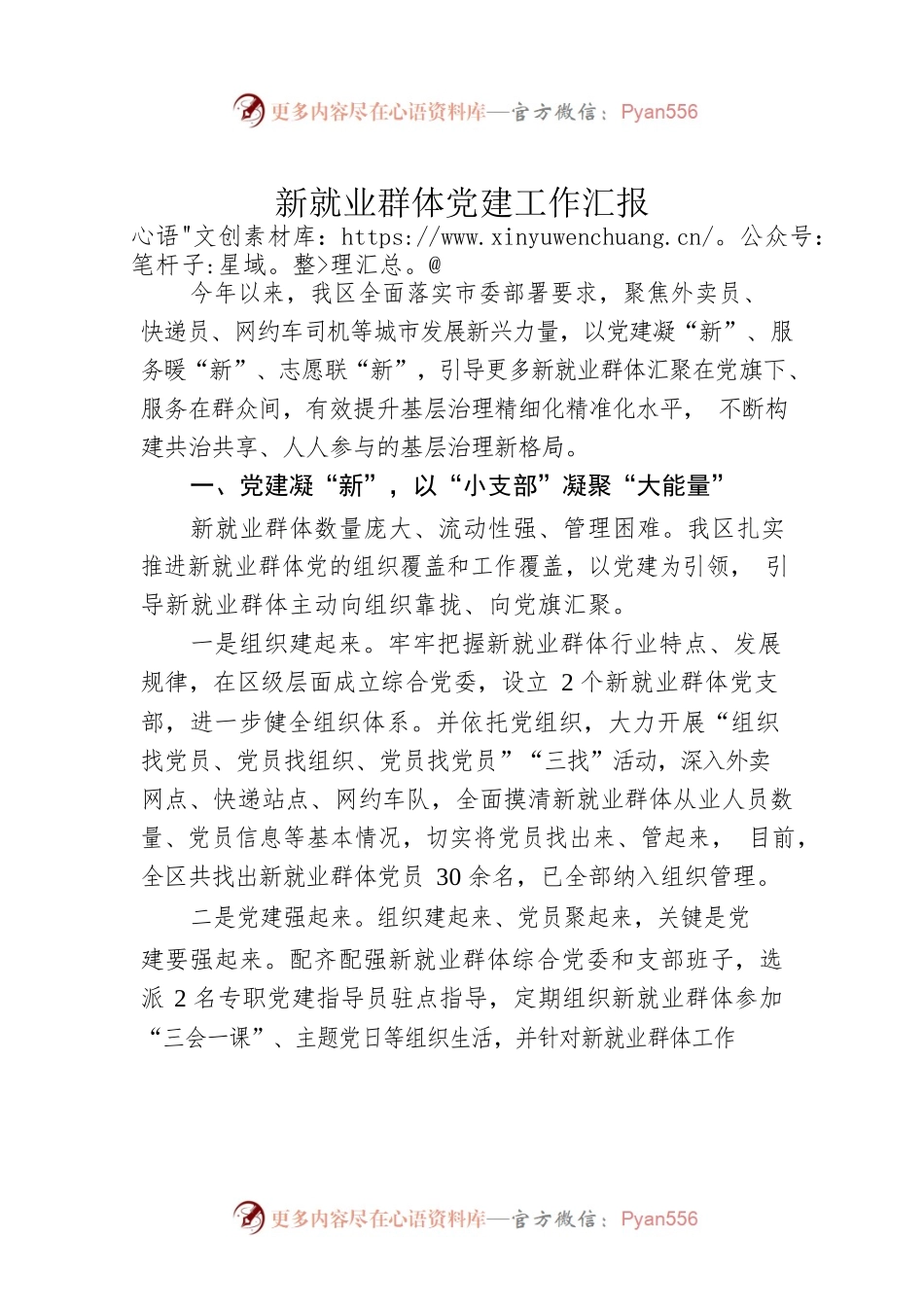 新就业群体党建工作汇报0.docx_第1页