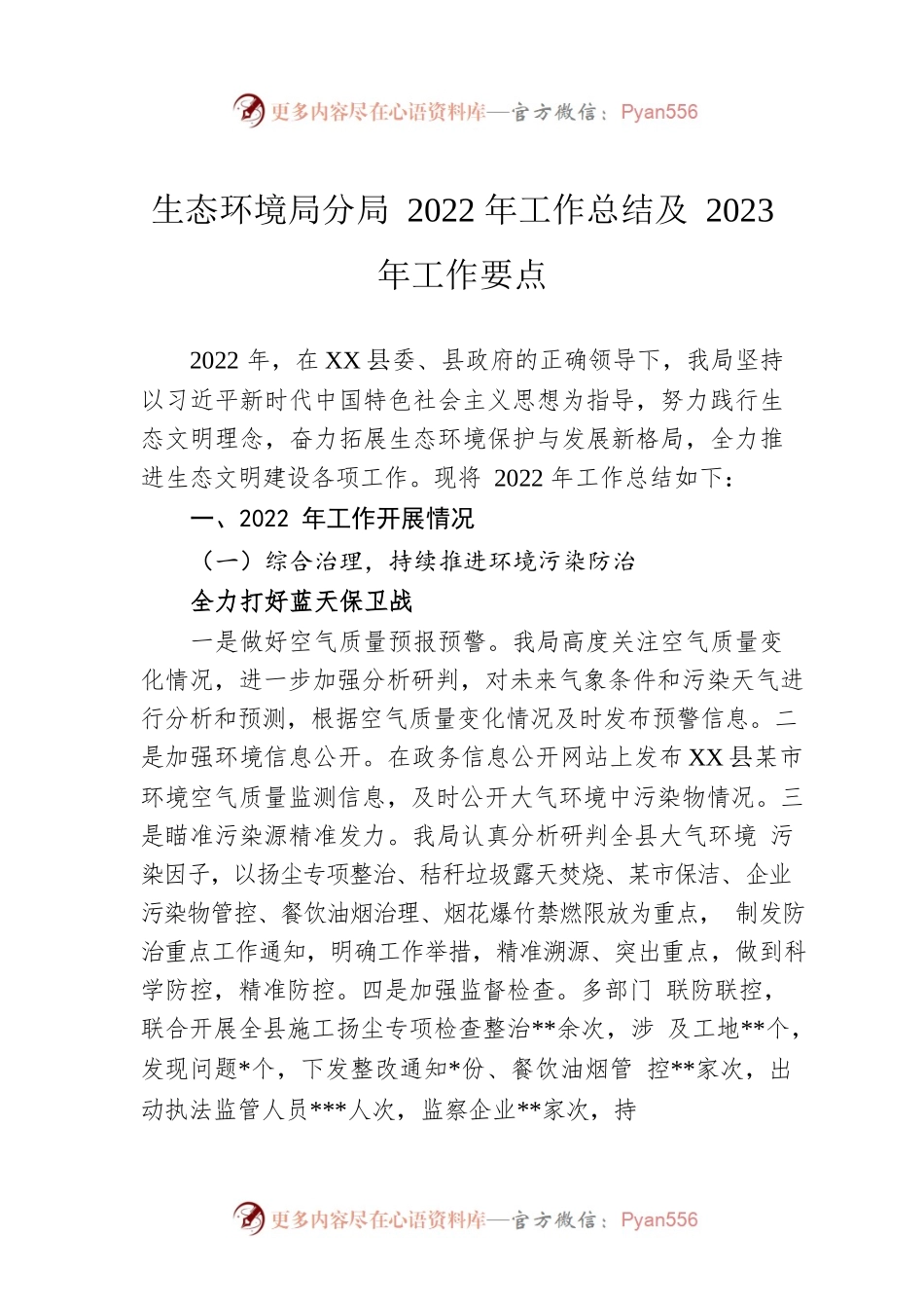 生态环境局分局2022年工作总结及2023年工作要点.docx_第1页