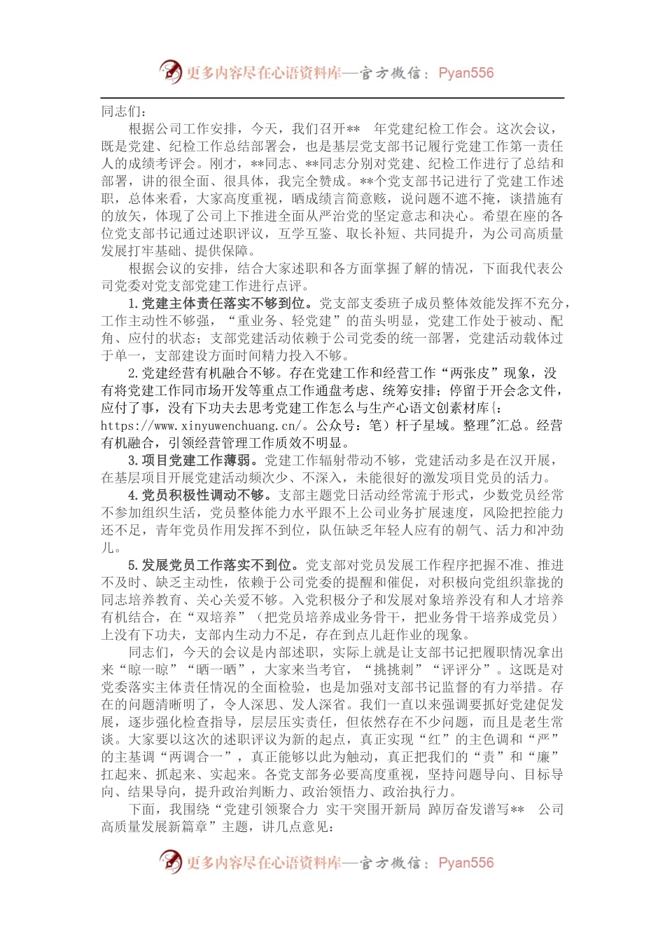 某国企党委书记在公司党建纪检工作会上的讲话（含述职点评）.docx_第1页
