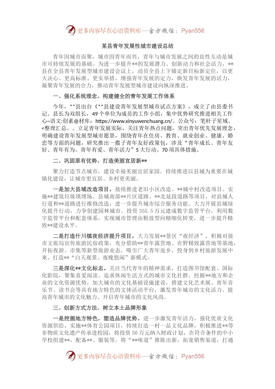 某县青年发展性城市建设总结.docx_第1页