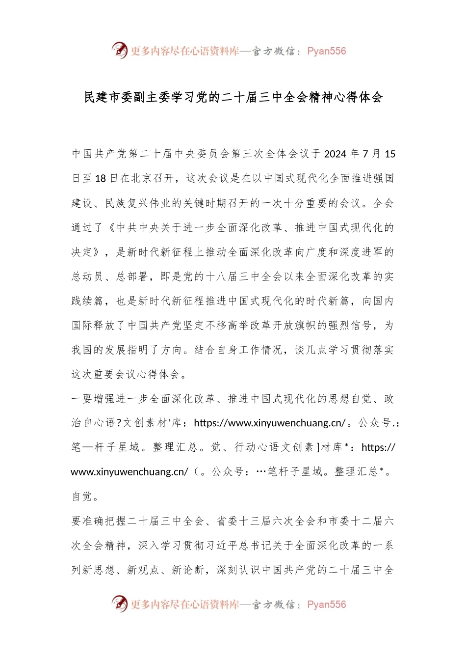 民建市委副主委学习党的二十届三中全会精神心得体会.docx_第1页