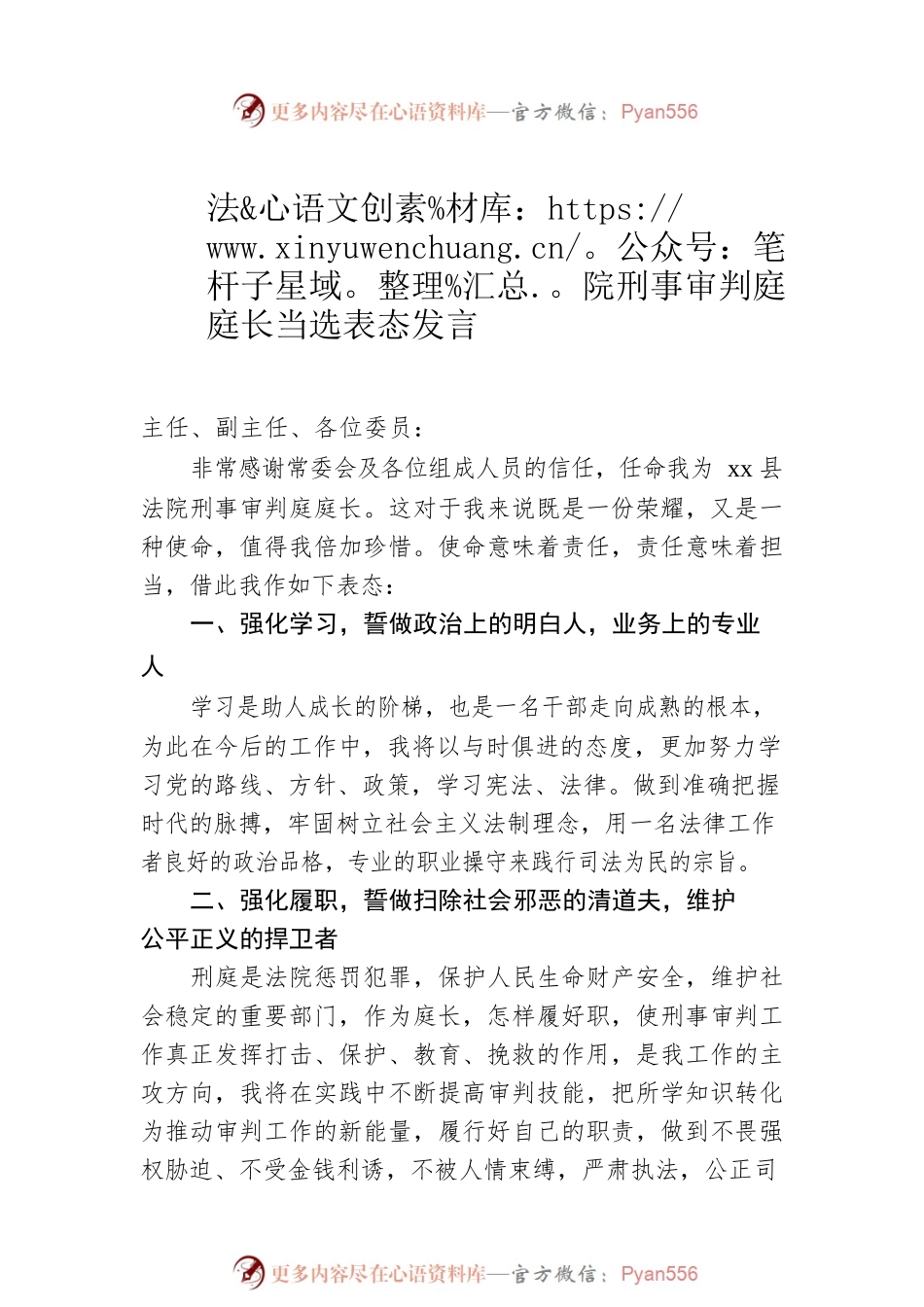 法院副院长、刑事审判庭庭长当选表态发言（2篇）.docx_第2页