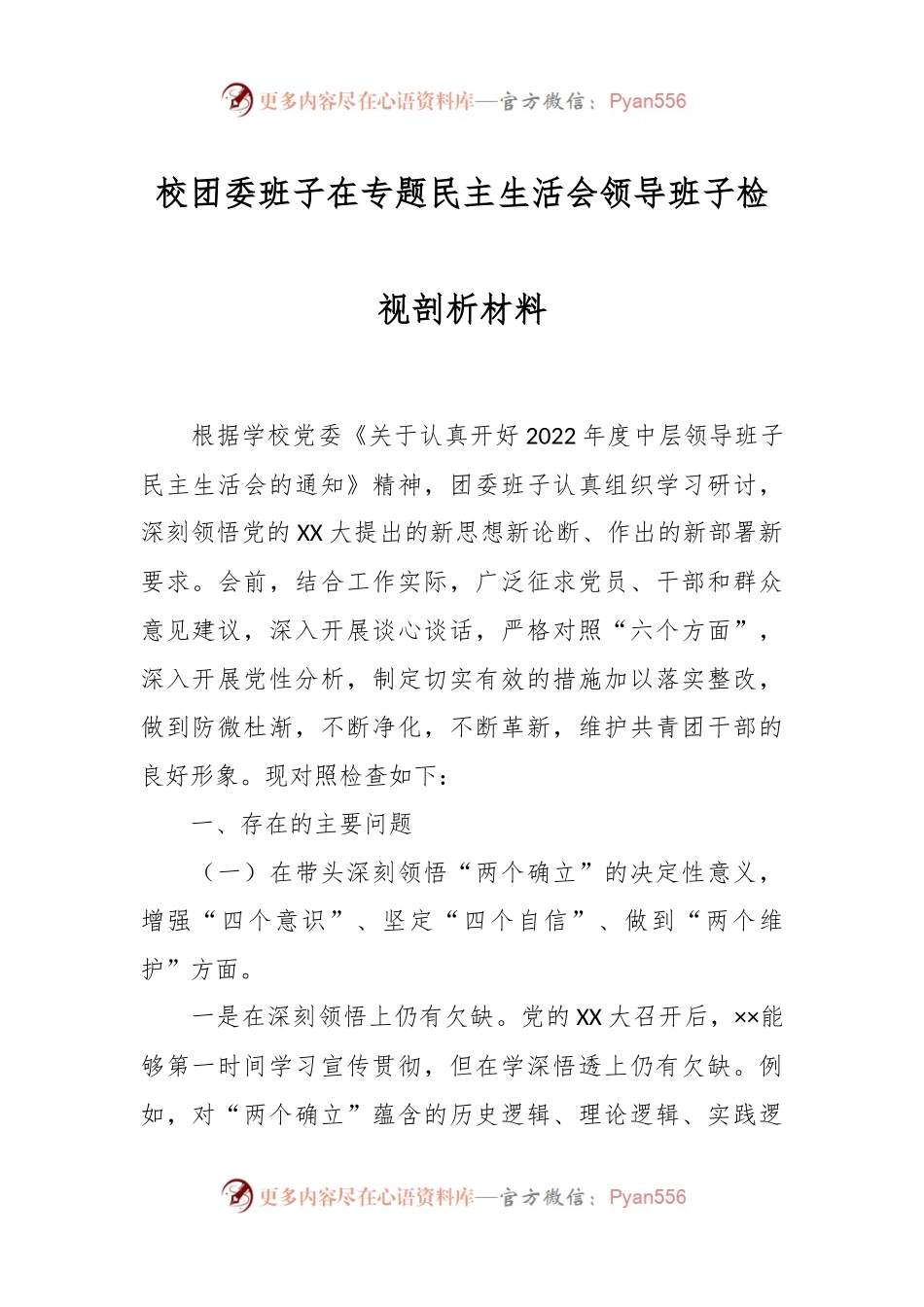 校团委班子在专题民主生活会领导班子检视剖析材料.docx_第1页