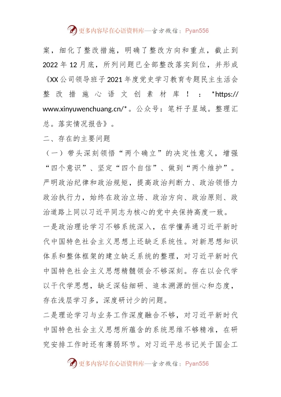某公司领导班子2022年度民主生活会对照检查材料.docx_第2页