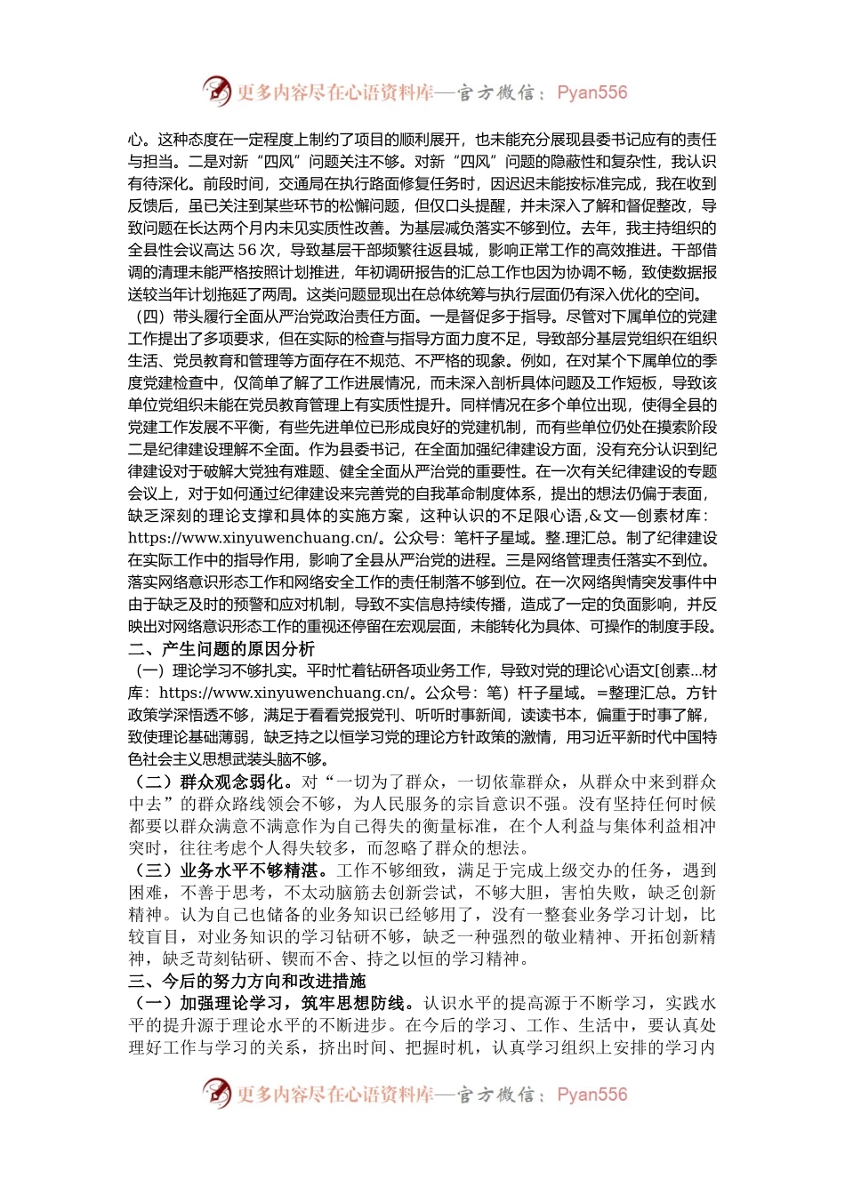 某县委书记2024年度民主生活会对照检查材料.docx_第2页
