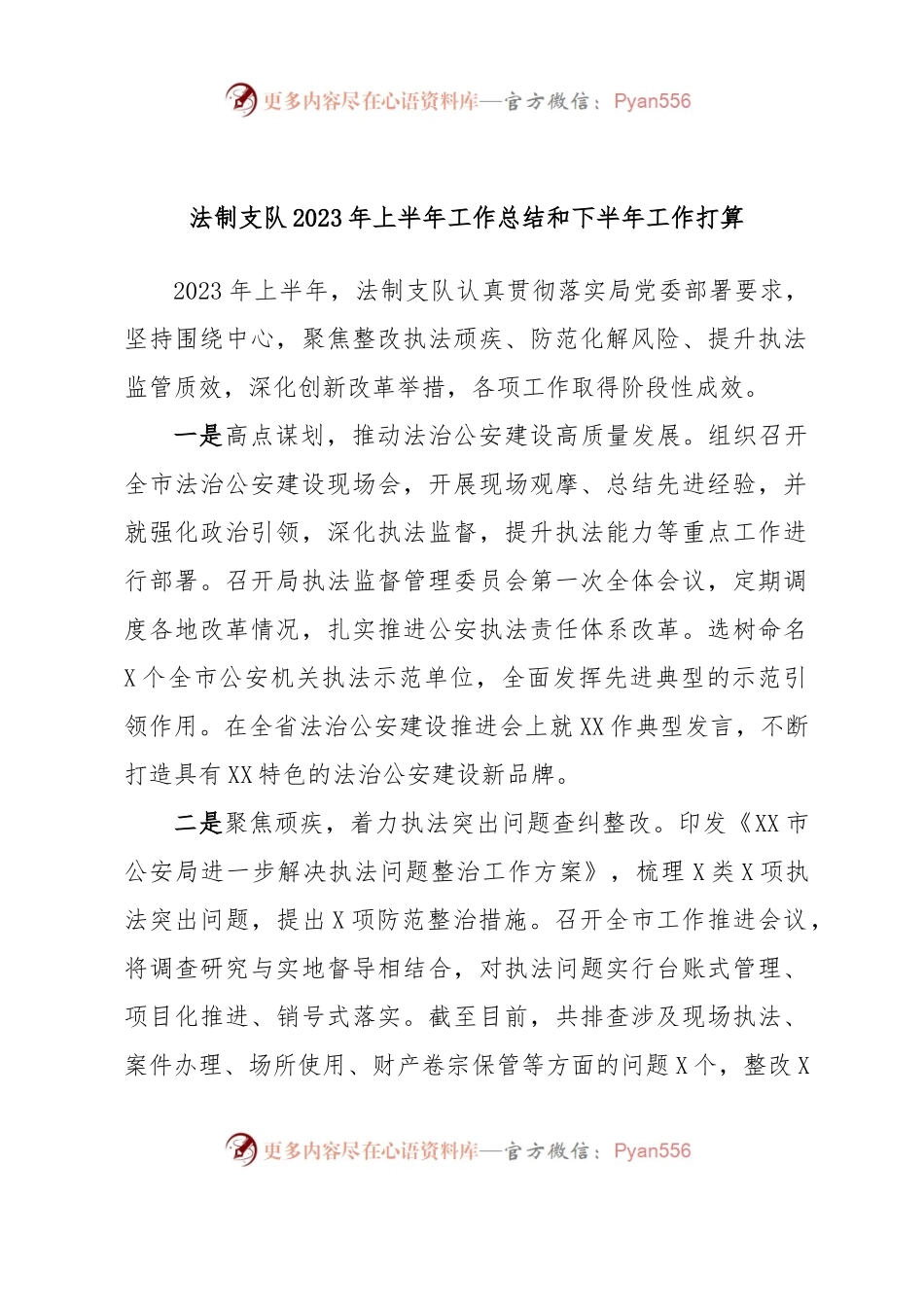 法制支队2023年上半年工作总结和下半年工作打算.docx_第1页