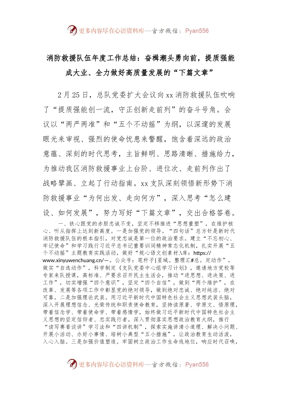 消防救援队伍年度工作总结：奋楫潮头勇向前，提质强能成大业、全力做好高质量发展的“下篇文章”.docx_第1页
