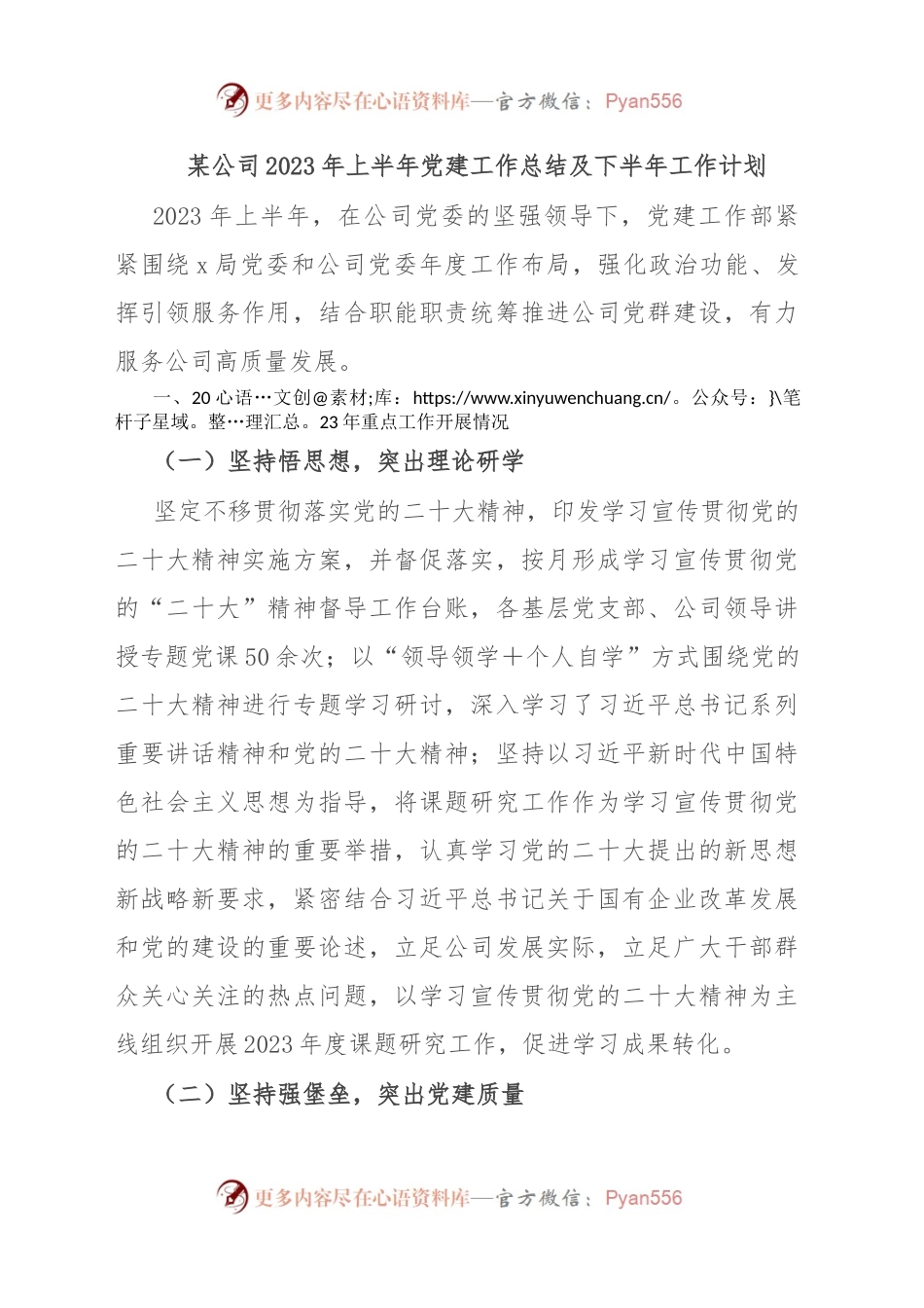 某公司2023年上半年党建工作总结及下半年工作计划.docx_第1页