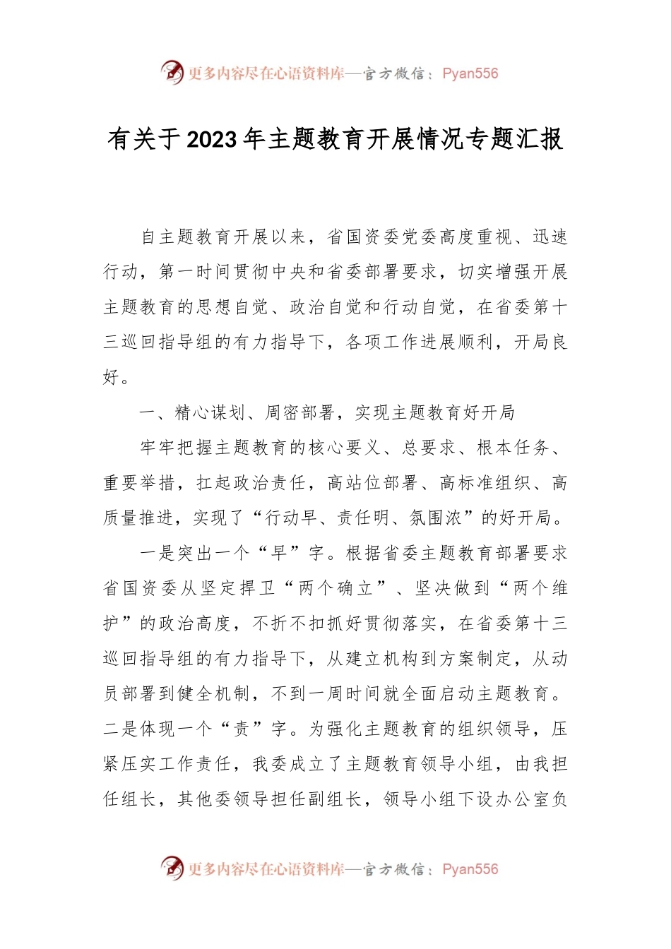有关于2023年主题教育开展情况专题汇报.docx_第1页