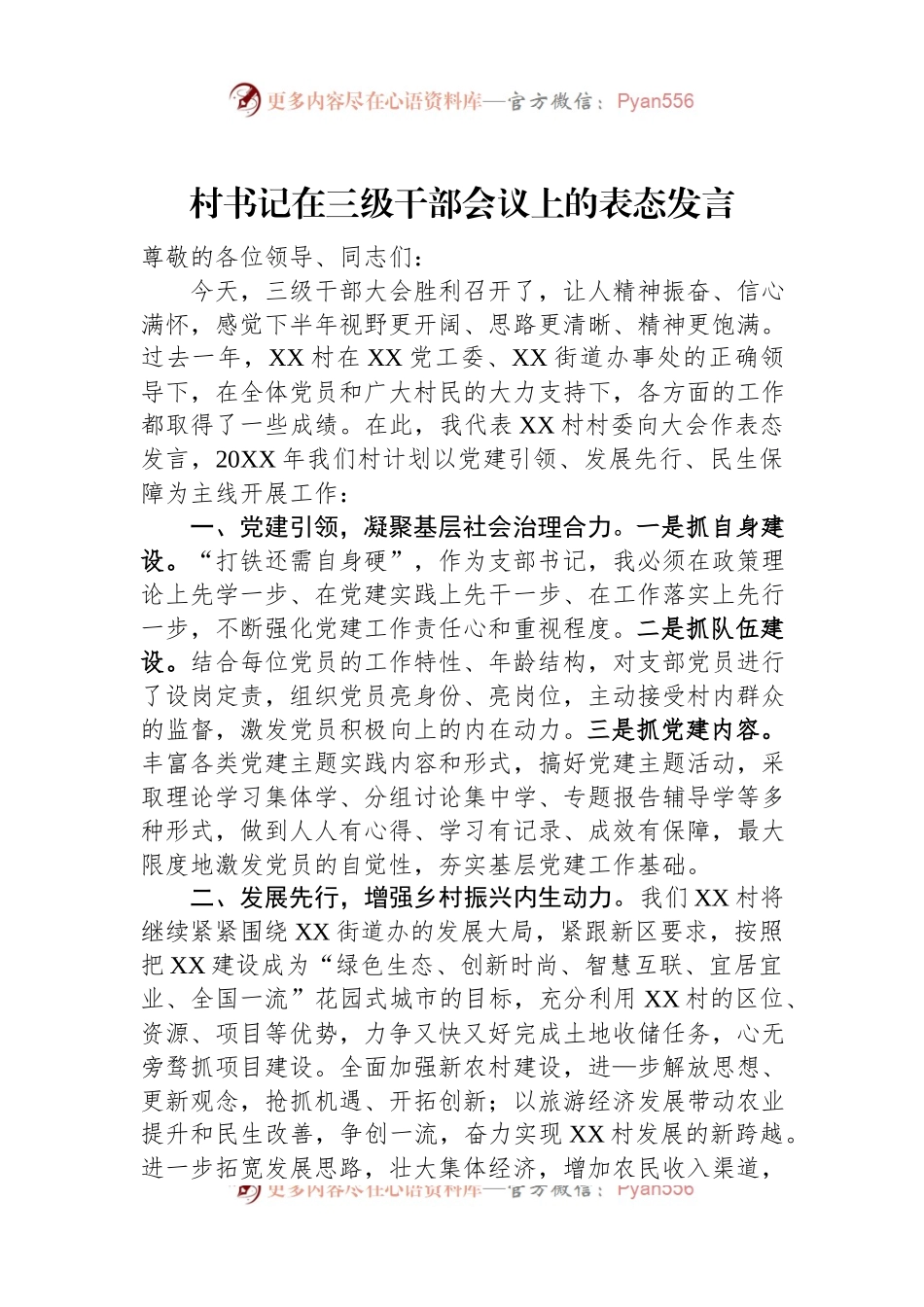村书记在三级干部会议上的表态发言.docx_第1页