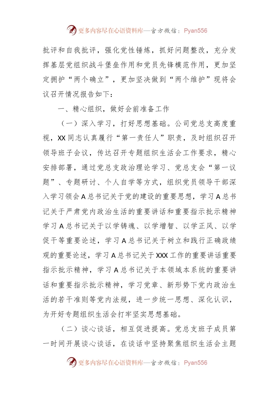 某国企关于召开2023年主题教育专题组织生活会情况报告.docx_第2页