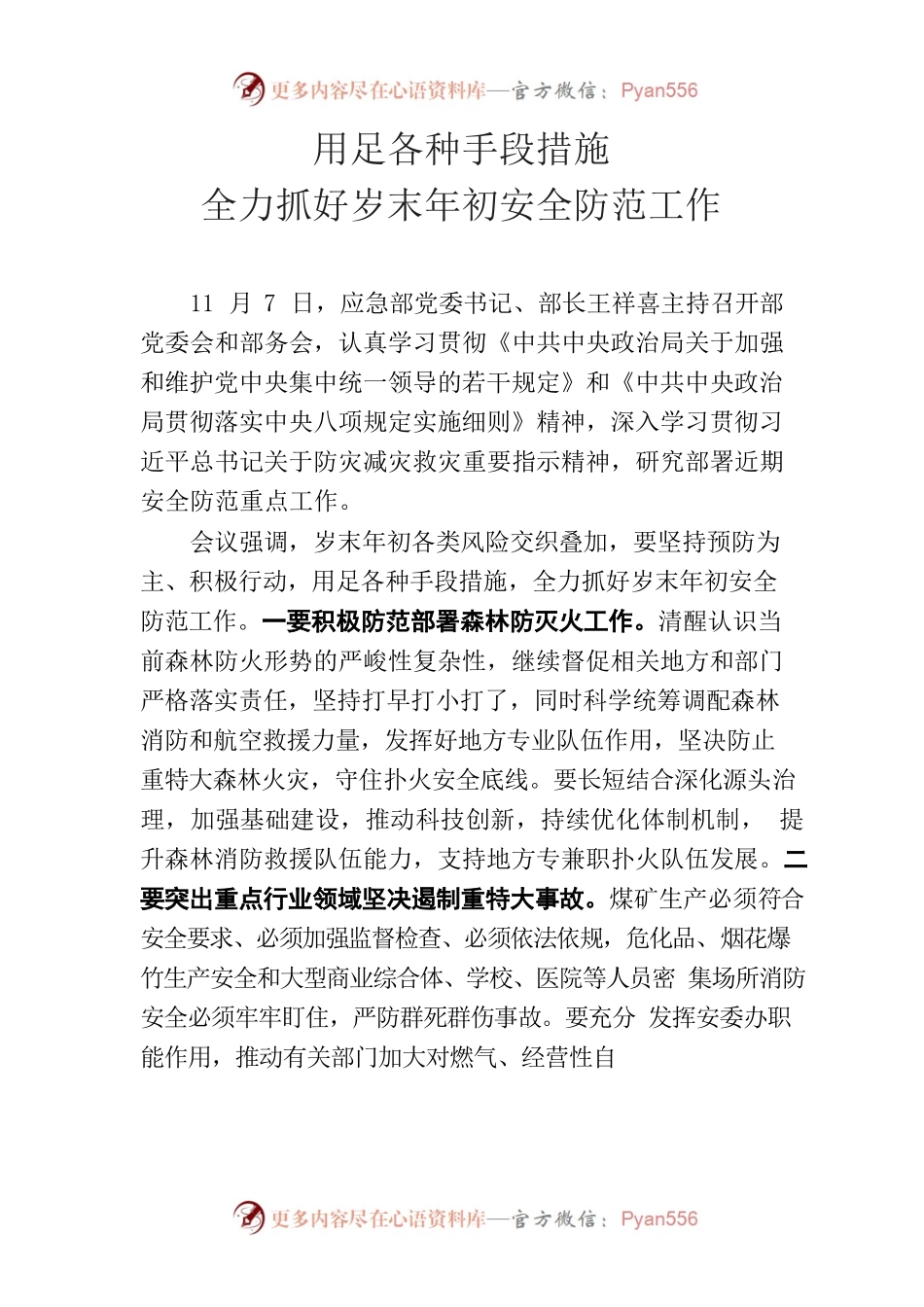 用足各种手段措施全力抓好岁末年初安全防范工作.docx_第1页