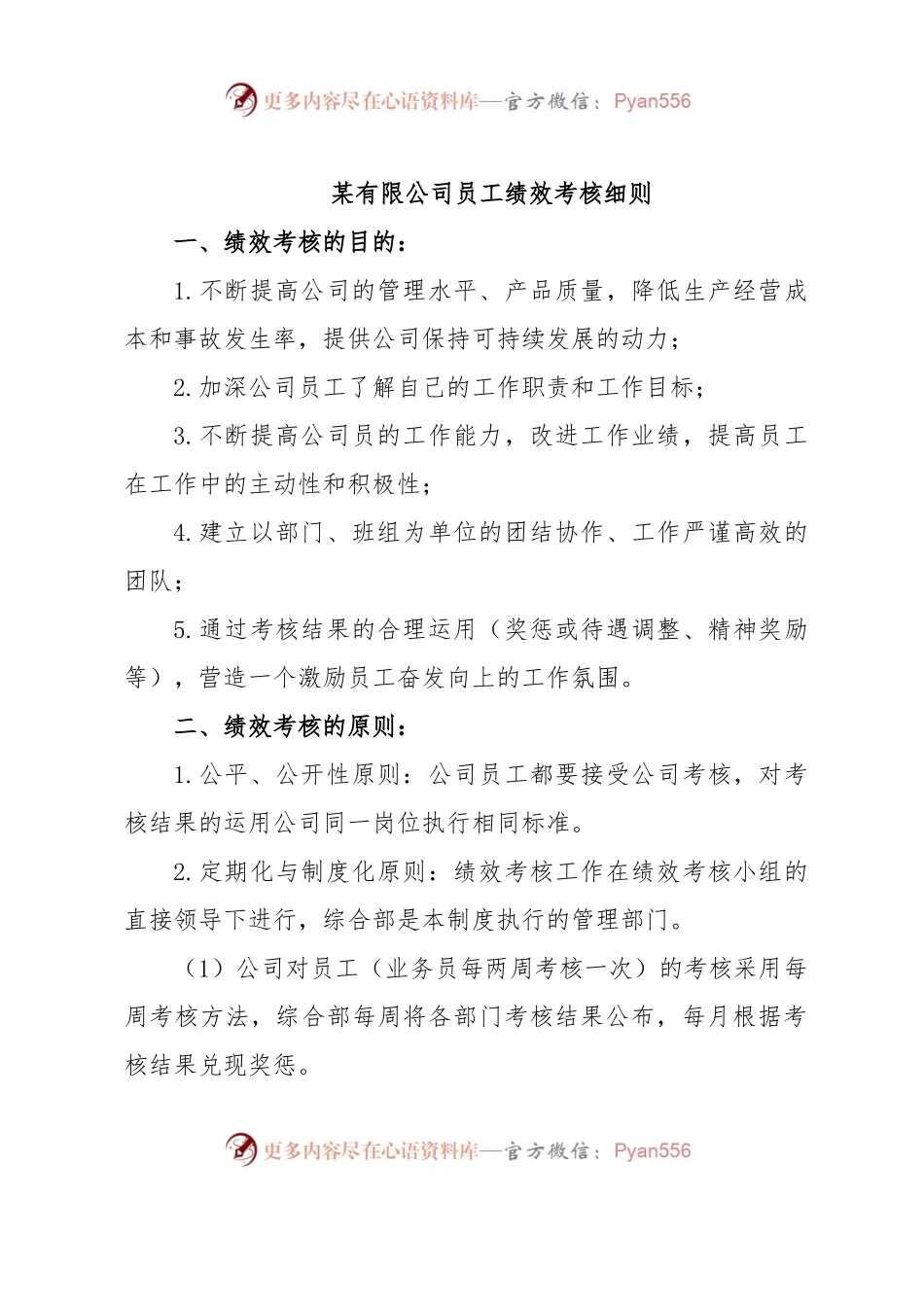 某有限公司员工绩效考核细则.docx_第1页