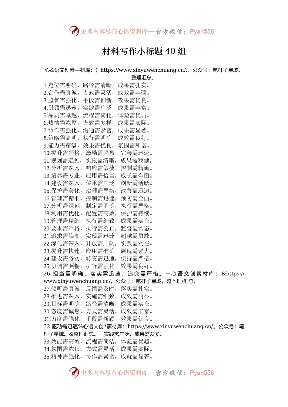 材料写作小标题40组.docx_第1页