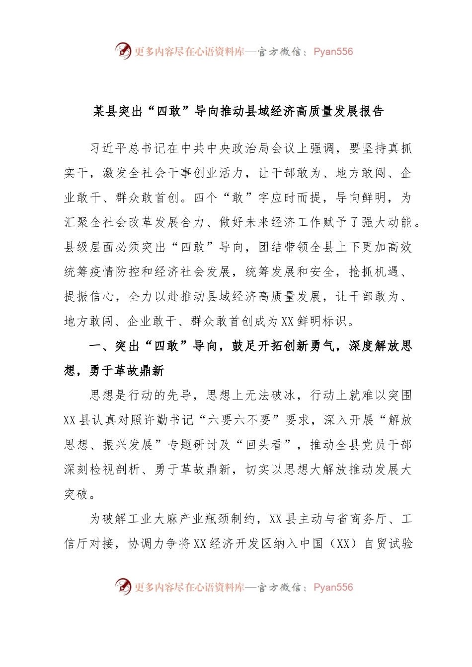 某县突出“四敢”导向推动县域经济高质量发展报告.docx_第1页