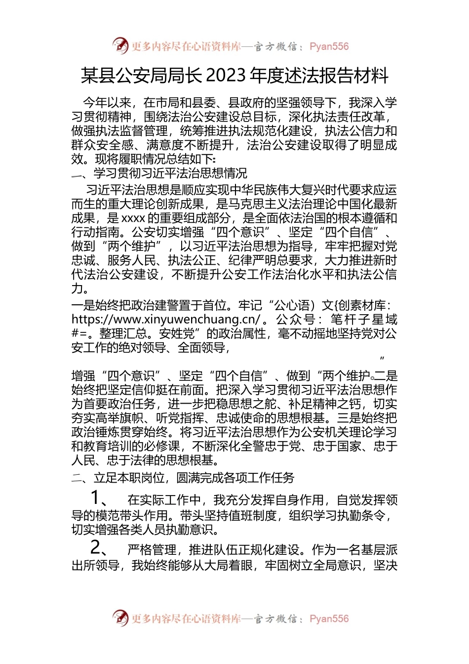 某县公安局局长-2023-年度述法报告材料.docx_第1页