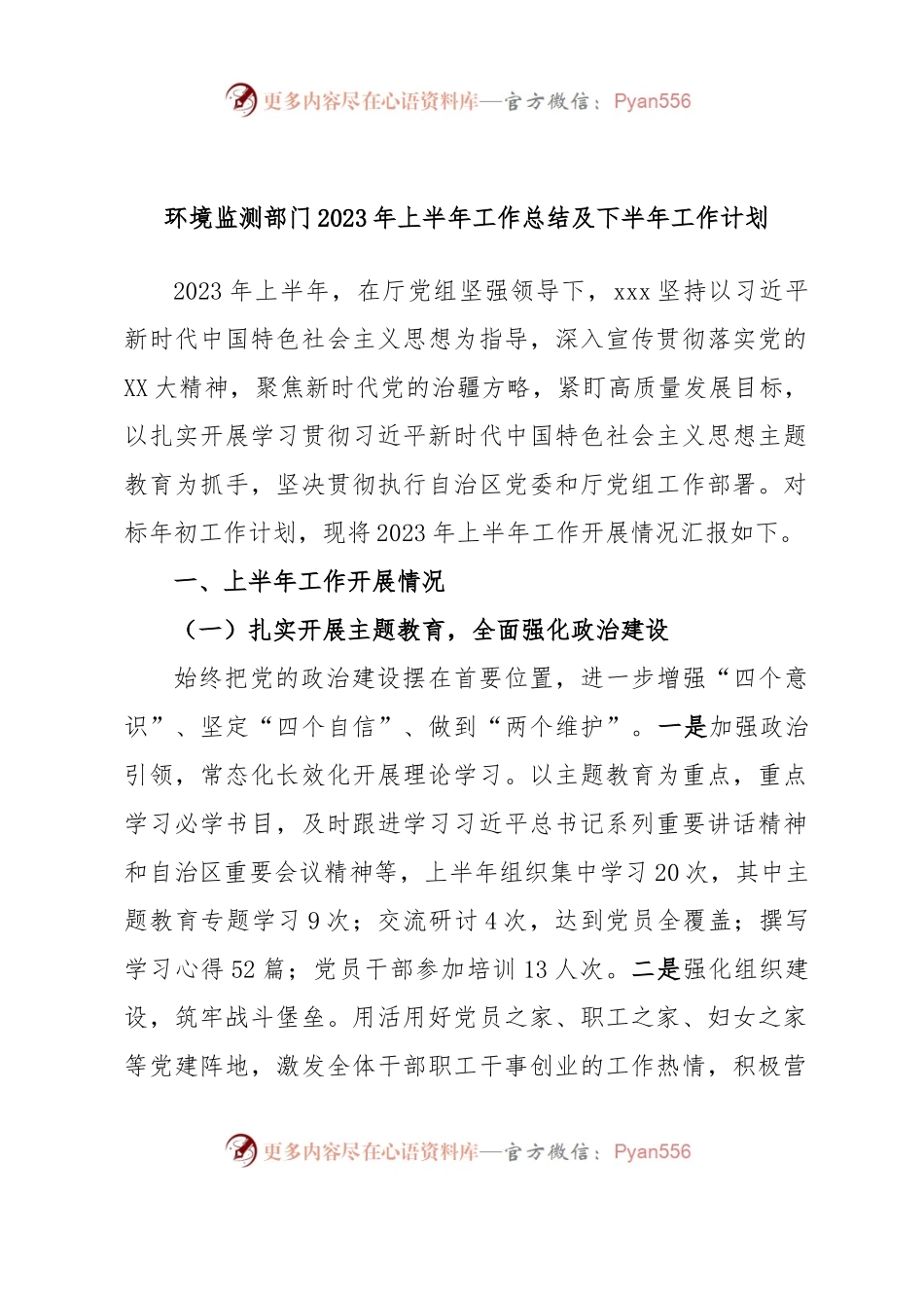 环境监测部门2023年上半年工作总结及下半年工作计划.docx_第1页