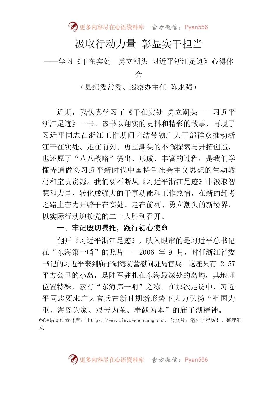 汲取行动力量 彰显实干担当—《干在实处 勇立潮头 习近平浙江足迹》心得体会.docx_第1页