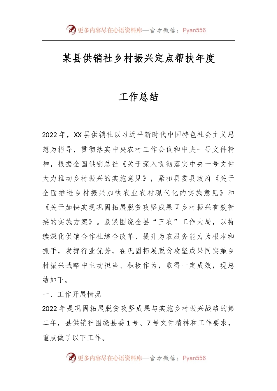 某县供销社乡村振兴定点帮扶年度工作总结.docx_第1页