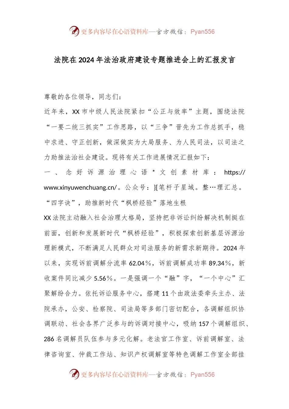 法院在2024年法治政府建设专题推进会上的汇报发言.docx_第1页