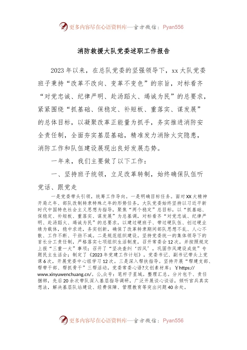 消防救援大队党委述职工作报告.docx_第1页