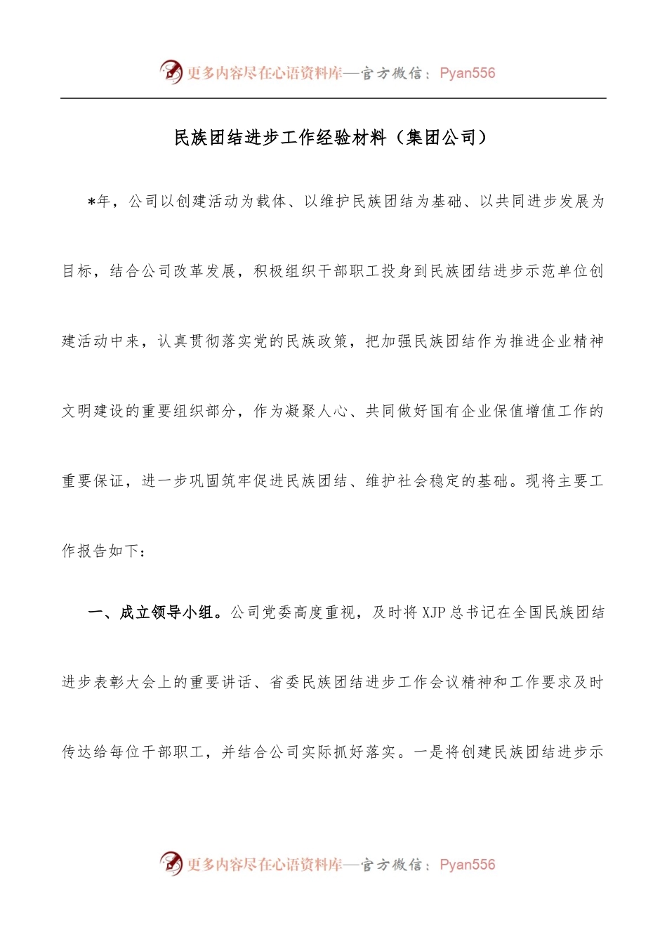 民族团结进步工作经验材料[集团公司].docx_第1页