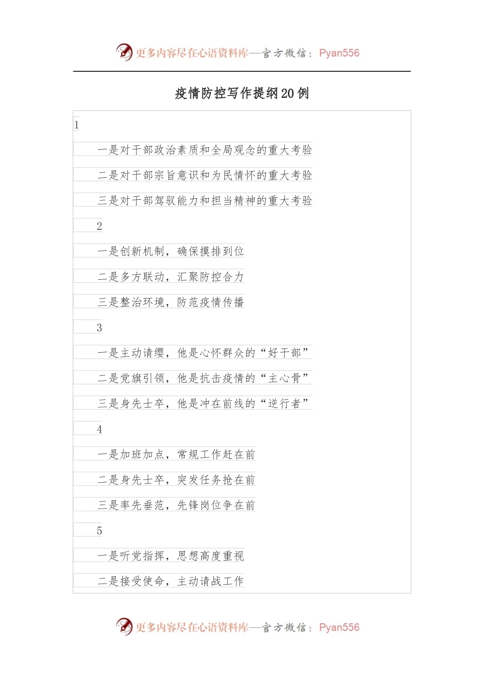 疫情防控写作提纲20例.docx_第1页