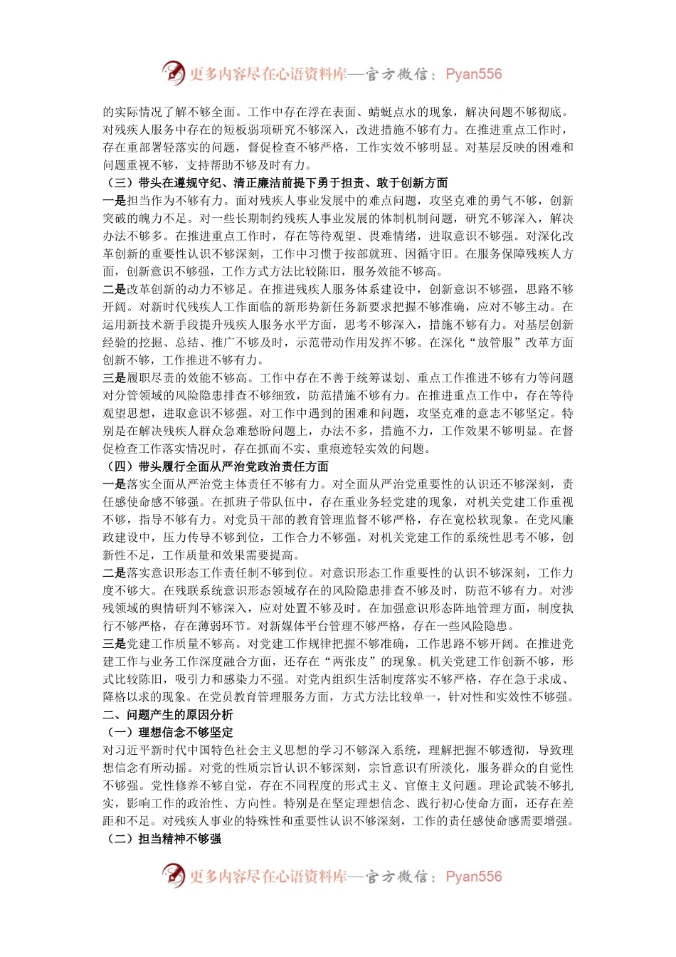 残联主席2024年度民主生活会对照检查材料（四个带头）.docx_第2页