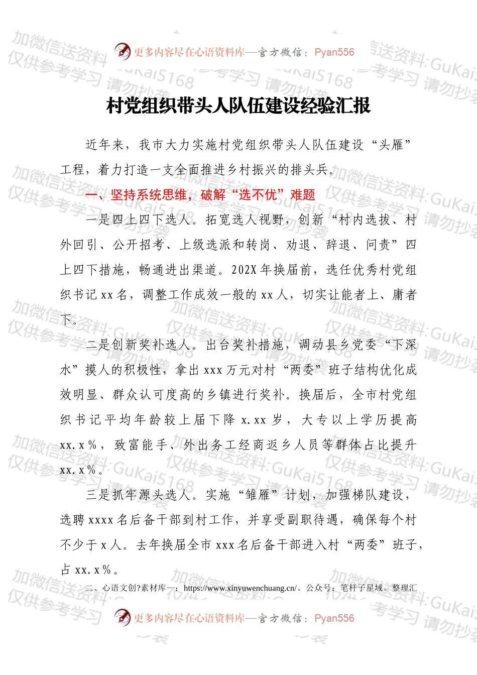 村党组织带头人队伍建设经验汇报.docx_第1页