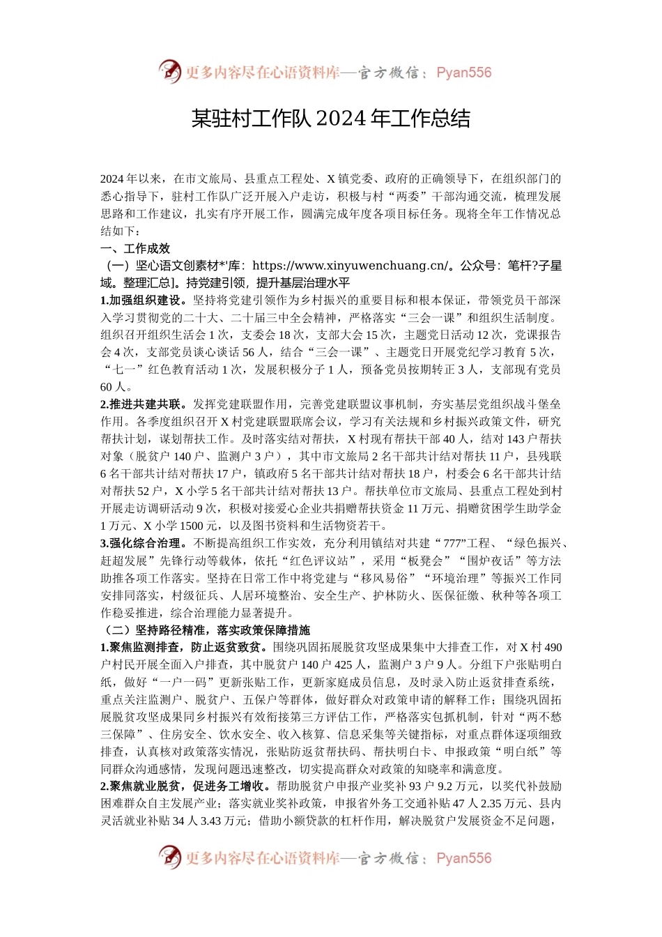 某驻村工作队2024年工作总结.docx_第1页