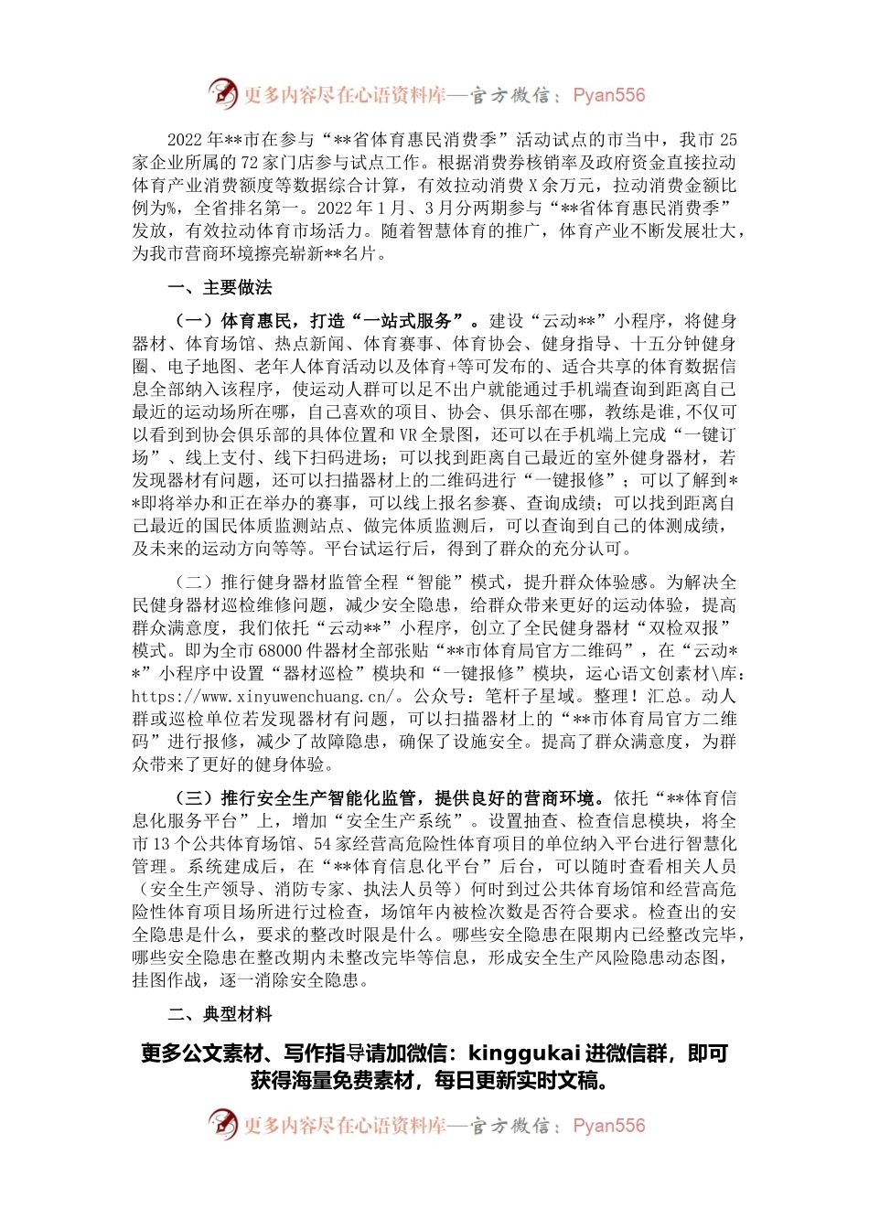 某市推广智慧体育打造更优营商环境工作汇报.docx_第1页