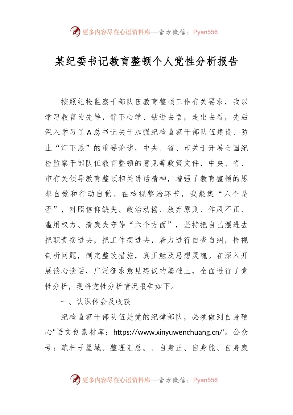 某纪委书记教育整顿个人党性分析报告.docx_第1页