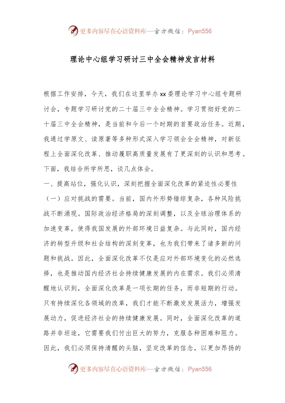 理论中心组学习研讨三中全会精神发言材料.docx_第1页