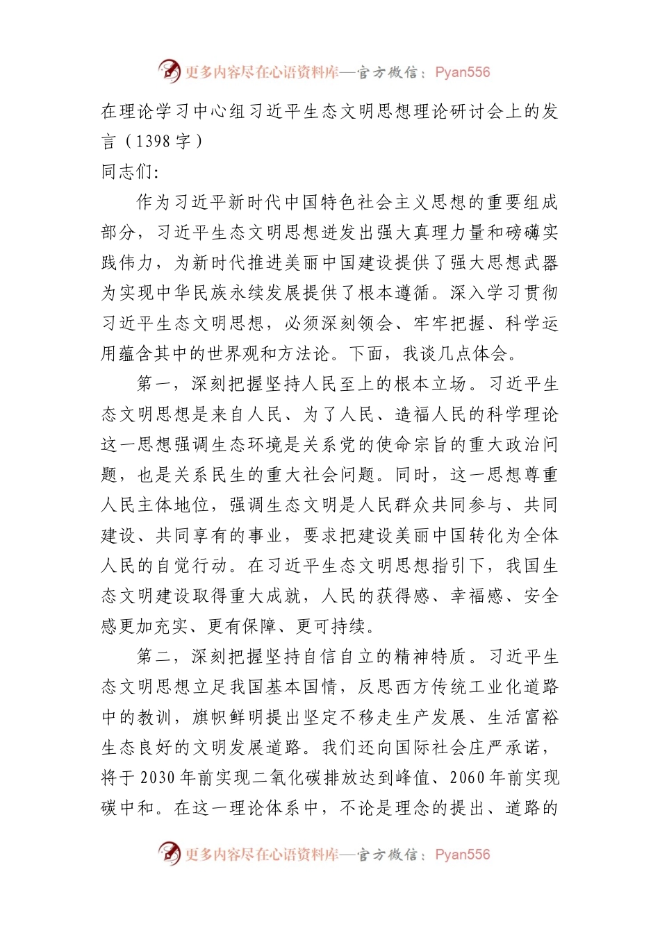 生态文明思想理论研讨会上的发言.docx_第1页