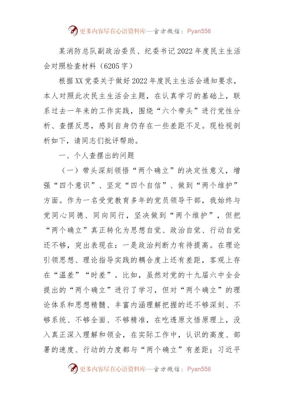 某消防总队副政治委员、纪委书记2022年度民主生活会对照检查材料.docx_第1页