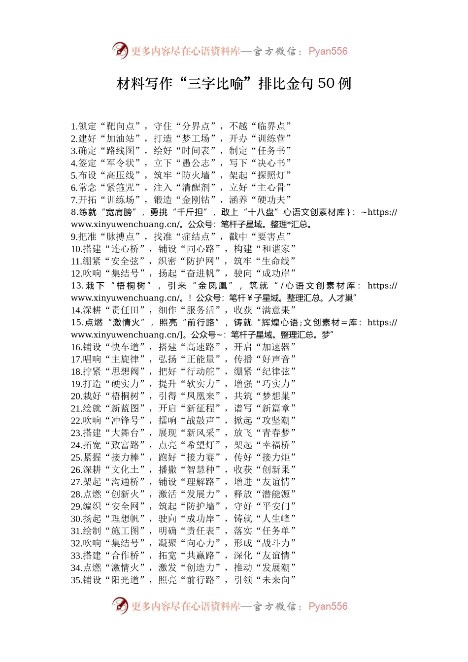 材料写作“三字比喻”排比金句50例.docx_第1页