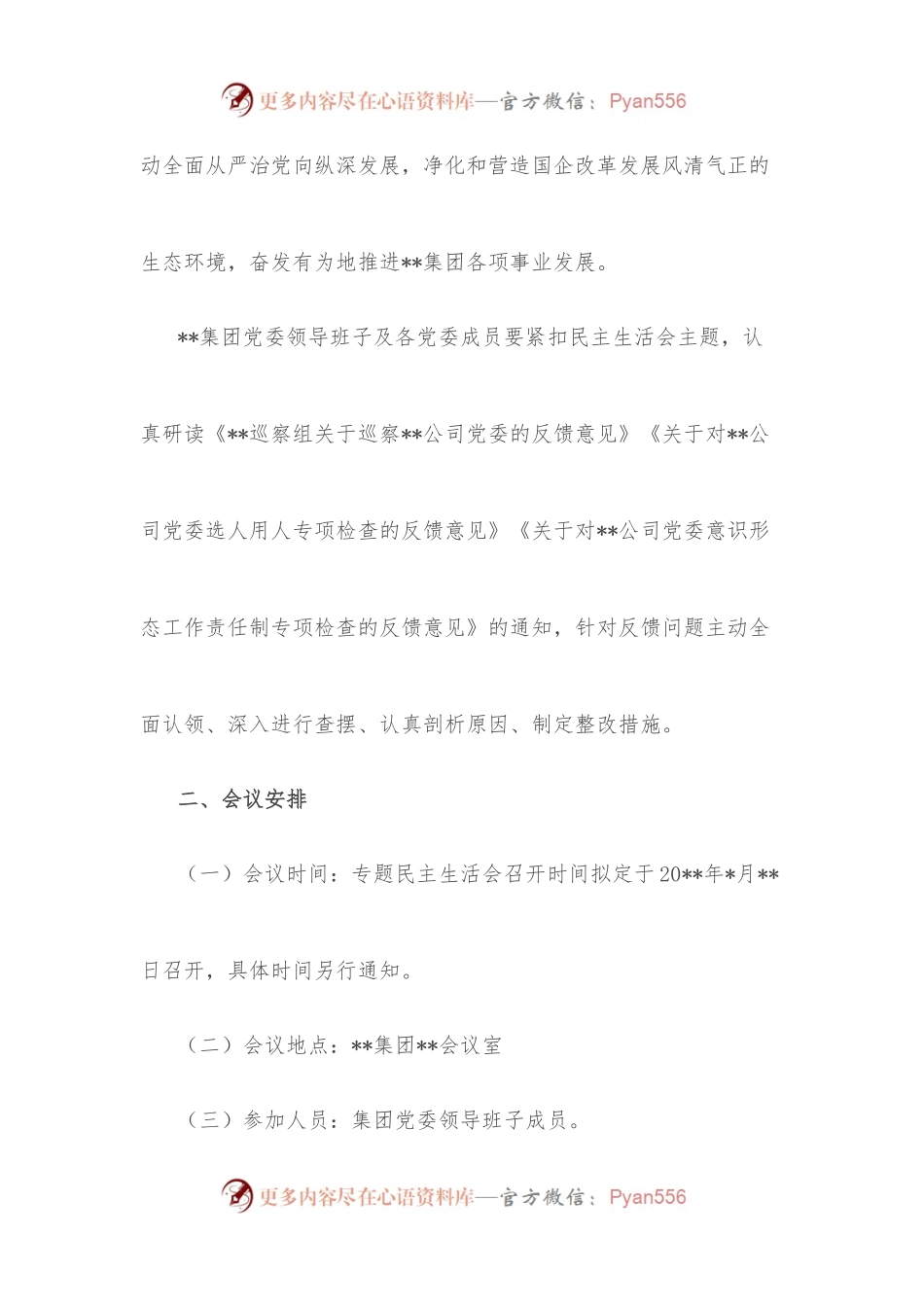 某国有企业党委召开领导班子巡察整改专题民主生活会工作方案.docx_第2页