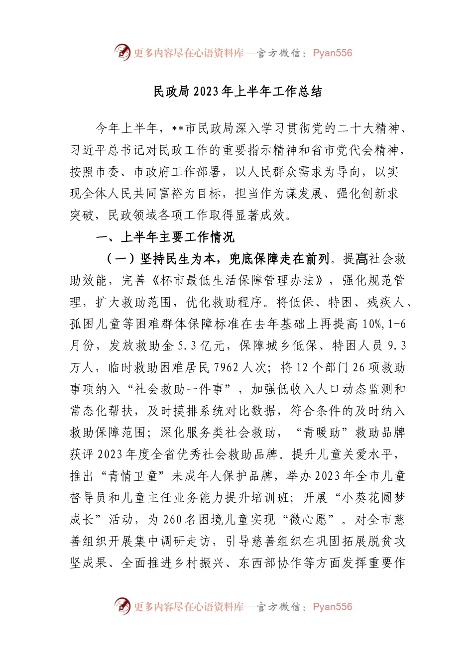 民政局2023年上半年工作总结.docx_第1页