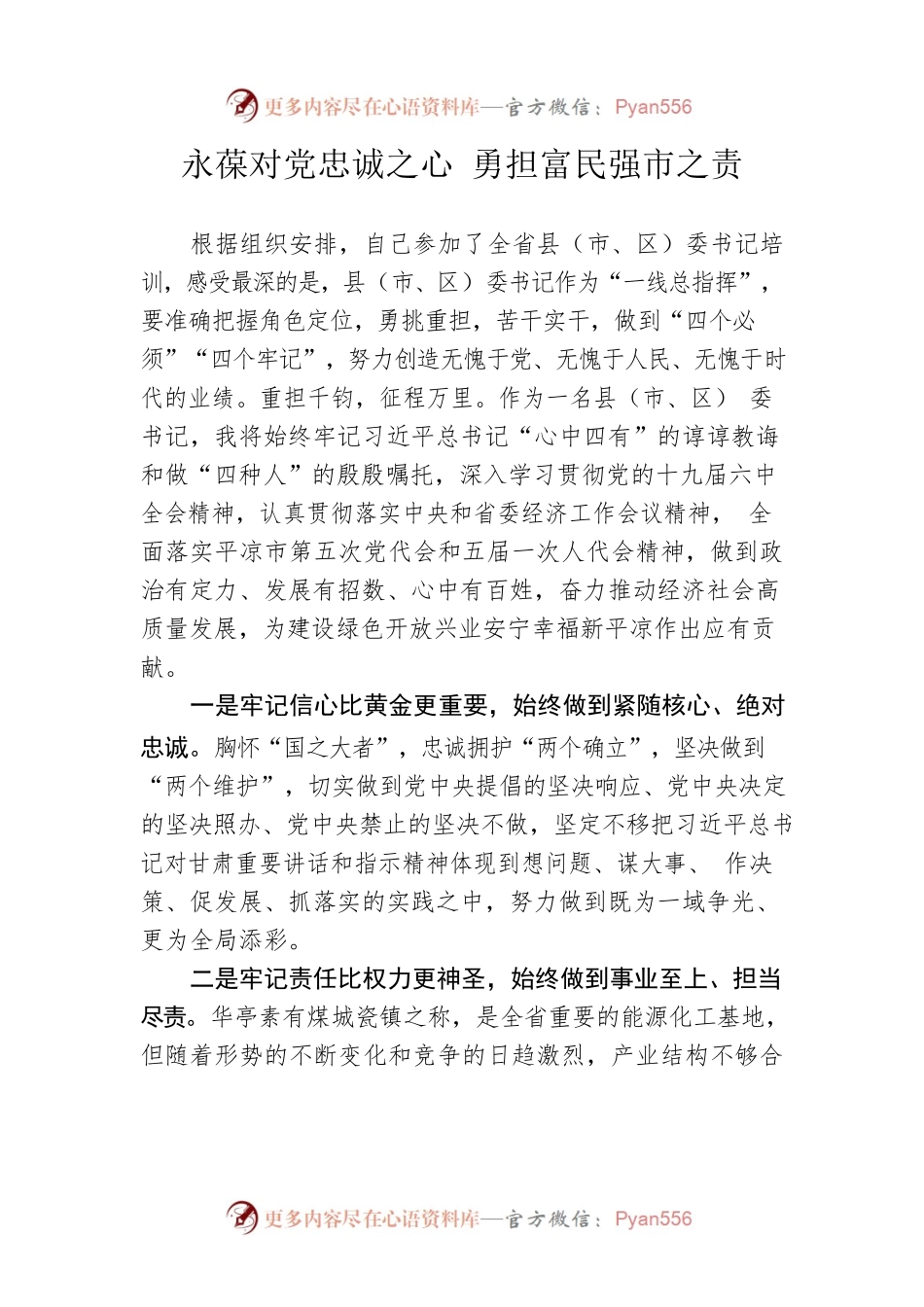 永葆对党忠诚之心 勇担富民强市之责--党史学习心得体会.docx_第1页