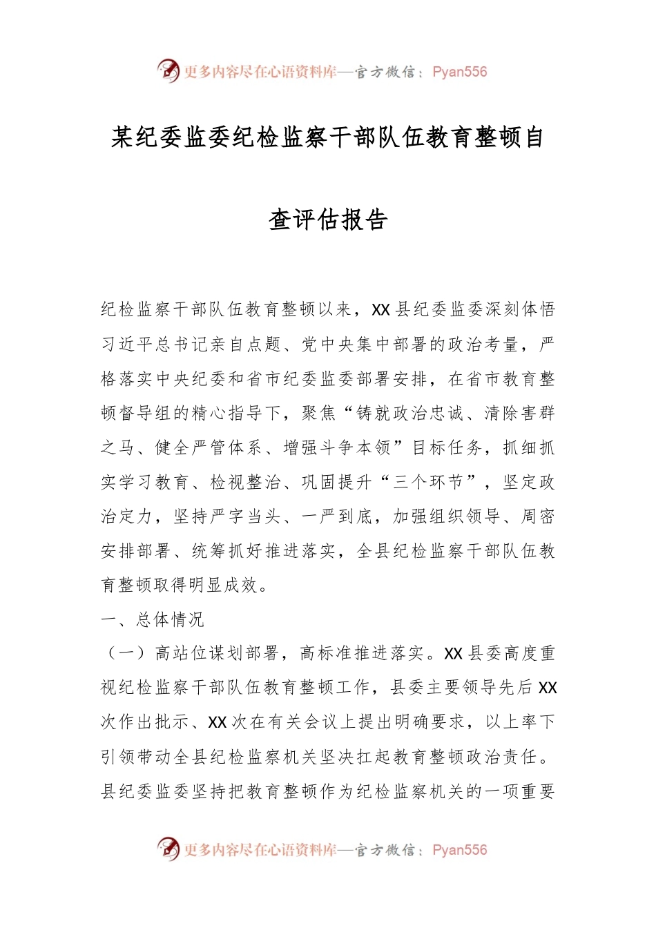 某纪委监委纪检监察干部队伍教育整顿自查评估报告.docx_第1页