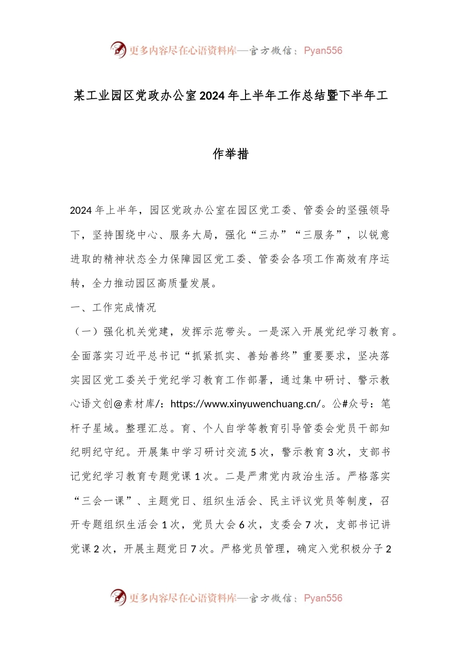 某工业园区党政办公室2024年上半年工作总结暨下半年工作举措.docx_第1页