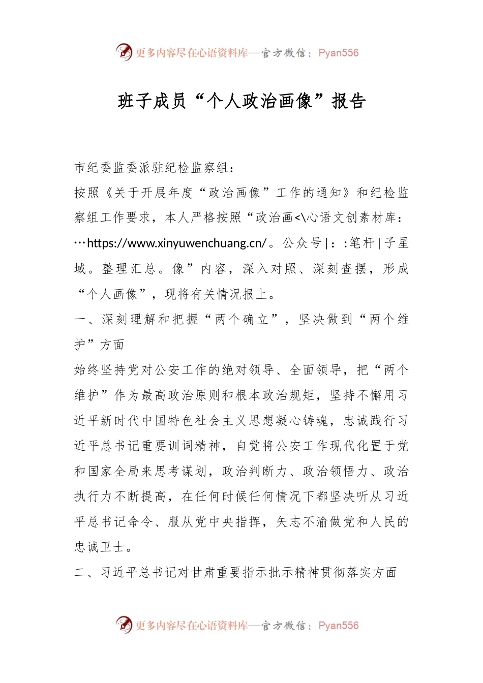 班子成员“个人政治画像”报告.docx_第1页
