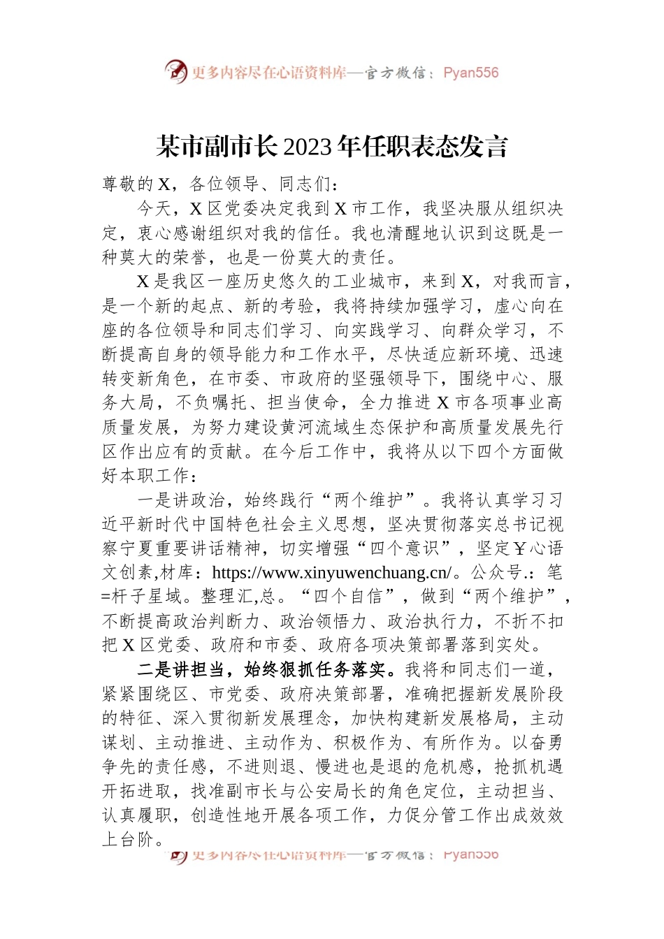 某市副市长2023年任职表态发言.docx_第1页