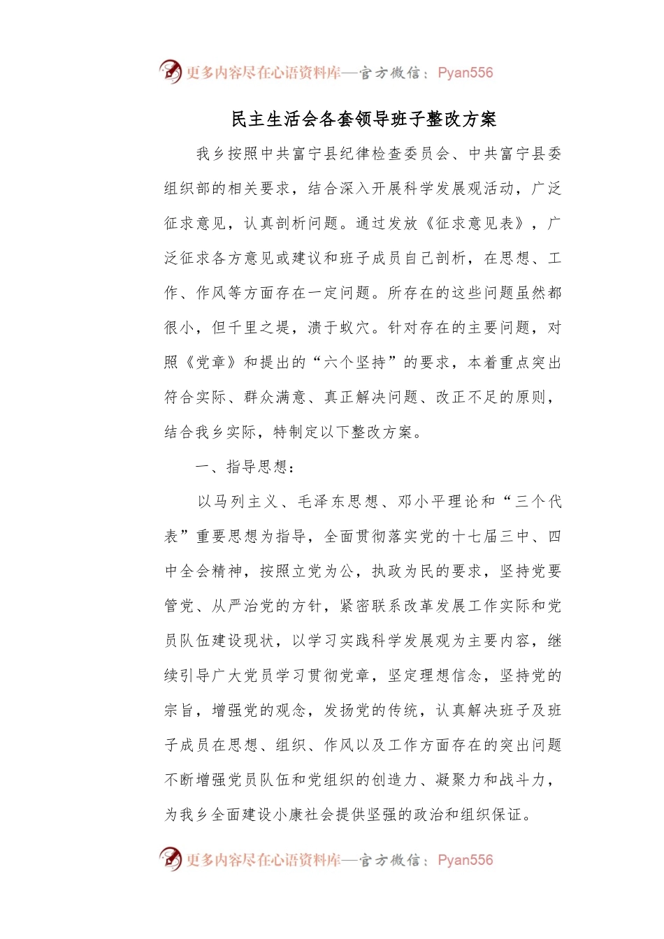 民主生活会各套领导班子整改方案2.docx_第1页