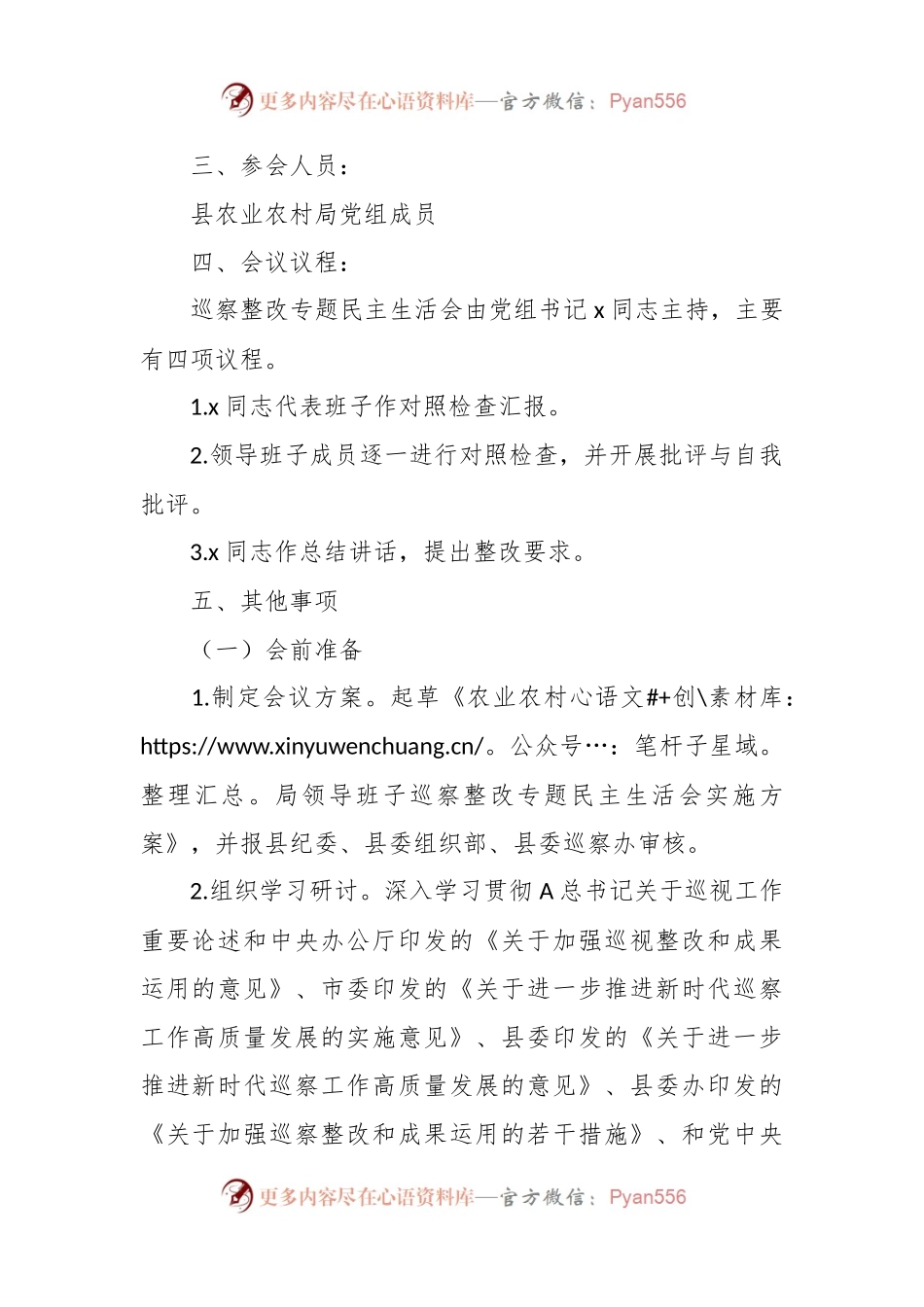 某县农业农村局党组巡察整改专题民主生活会方案.docx_第2页