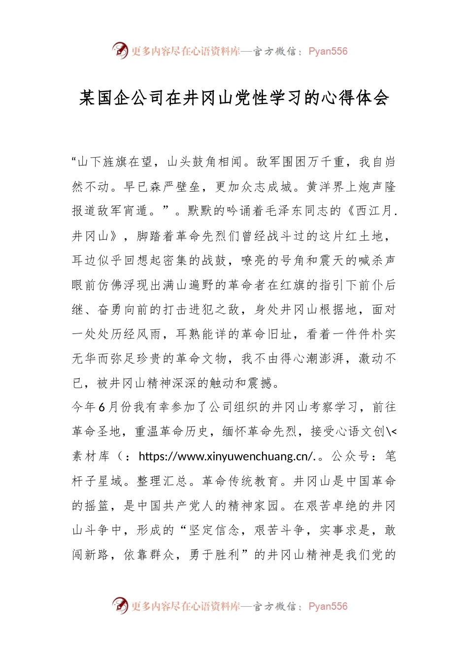 某国企公司在井冈山党性学习的心得体会.docx_第1页