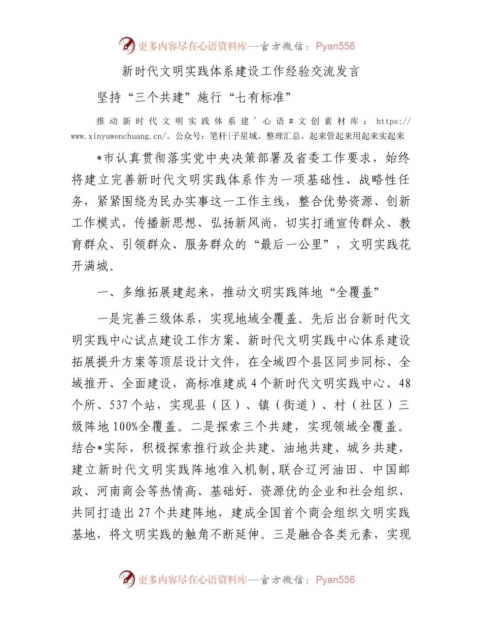 新时代文明实践体系建设工作经验交流发言.docx_第1页